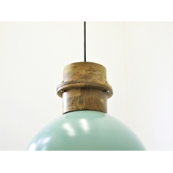 Lampa wisząca metalowa z trzonem z drewna mango JASNY NIEBIESKI 30cm